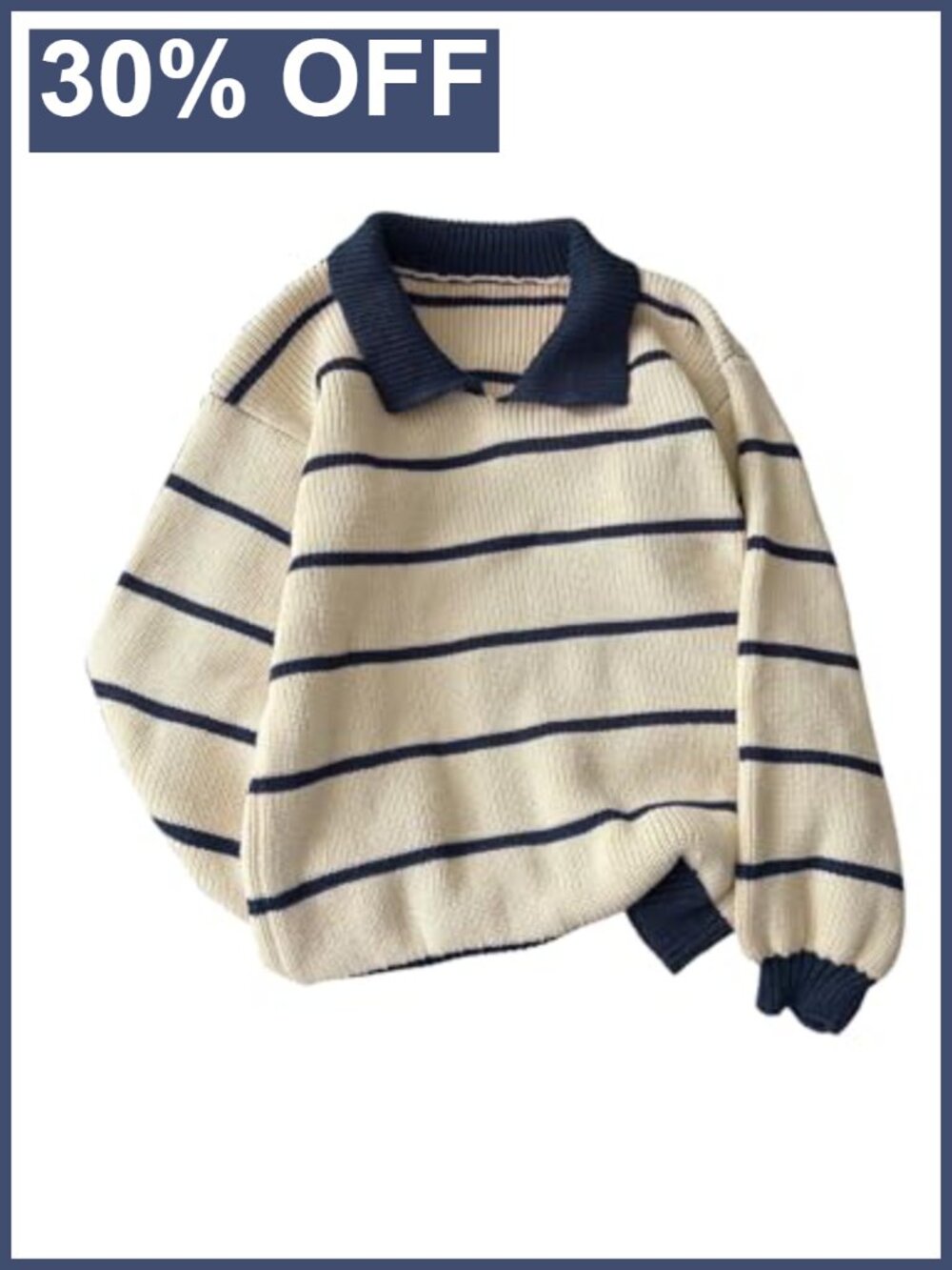 Striped Collared Knit Sweater Pullover Long Sleeve Oversized